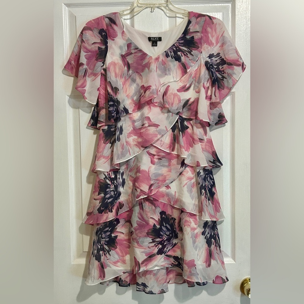 SLNY Multicolor Layered Ruffle Dress